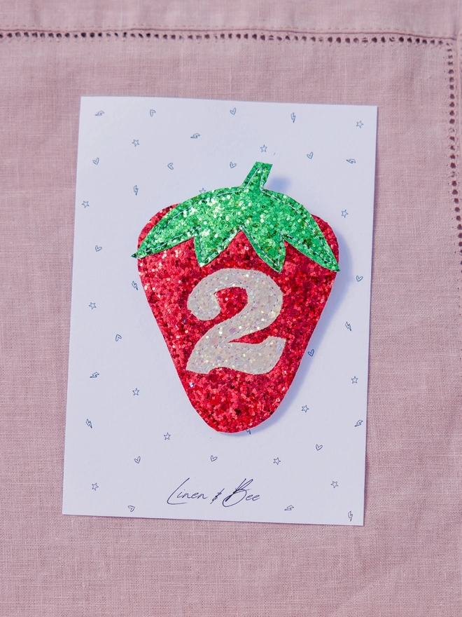 Personalised Glitter Strawberry Birthday Badge