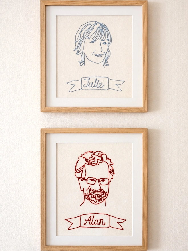 embroidered portraits on cotton rag paper