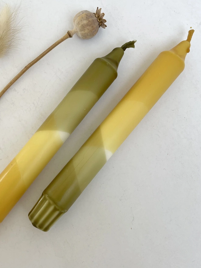 Green & Yellow Dip Dyed Dinner Candles (Set Of 2)