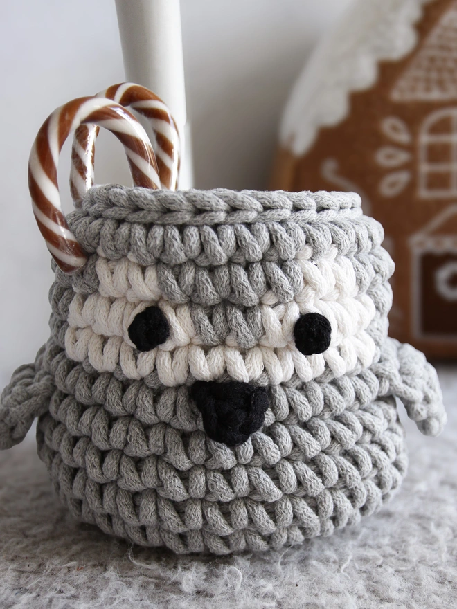 grey crochet basket penguin