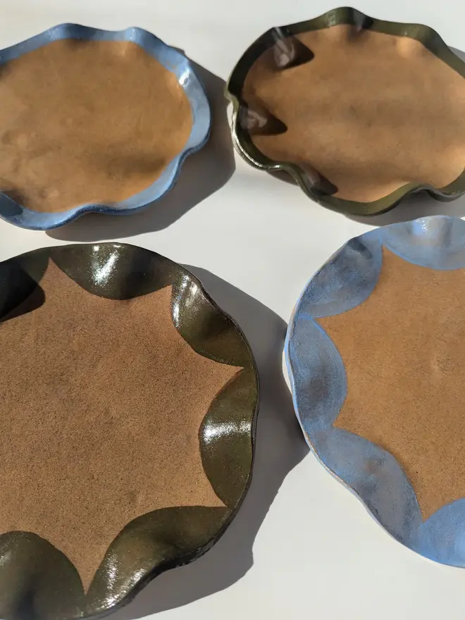 Baby Blue & Smokey Olive Side Plates (Set Of Four) 