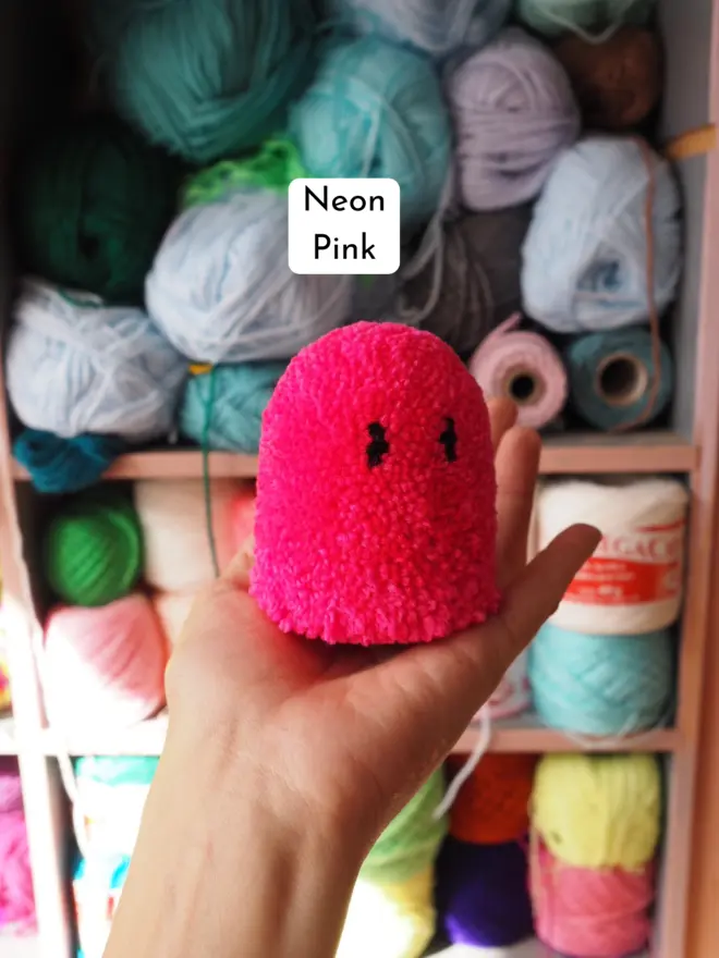 Neon Pink Ghost Pom Pom Desk Buddy