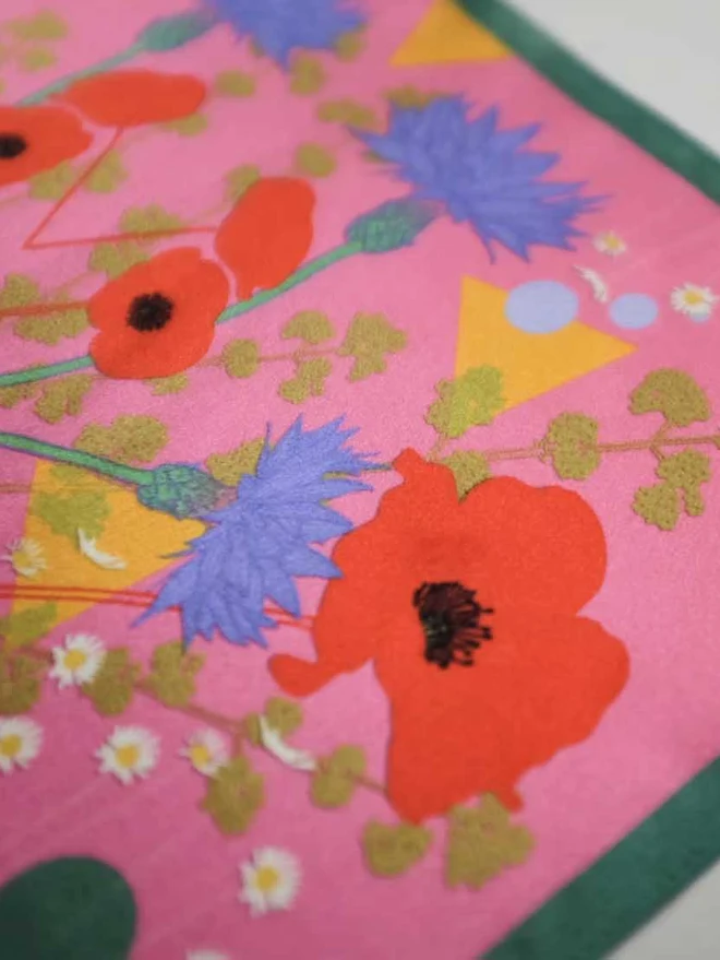 'In Bloom' Pocket Square Layed out on a table