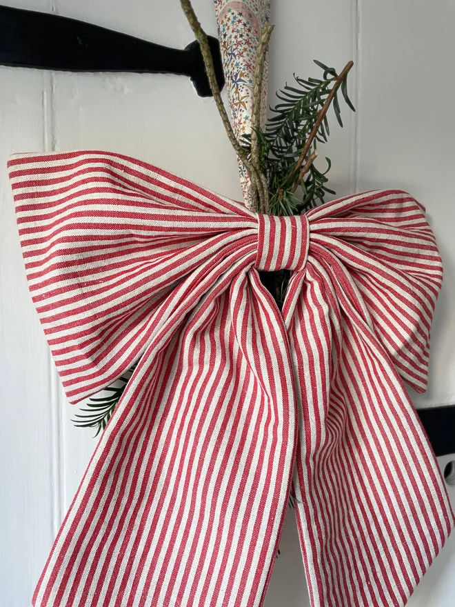 Red Ivory Stripe Linen Oversized Bow Decoration