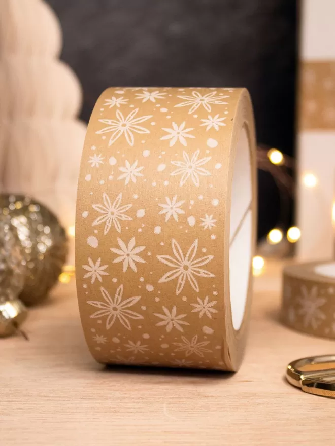 Festive White Star Anise Pattern Brown Paper Tape