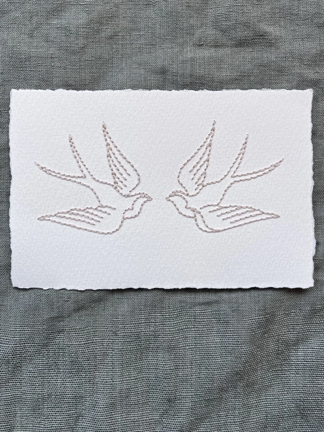 'Ghost Swallows' Hand Embroidered Artwork