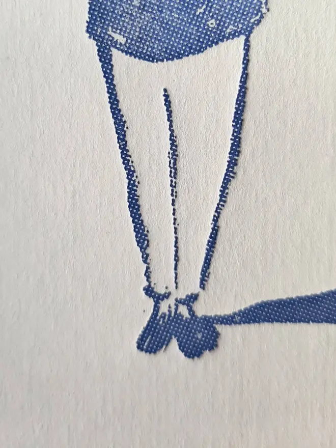 Blank Message Letterpress Handprinted Greetings Card, a white greetings card with a blue design. 