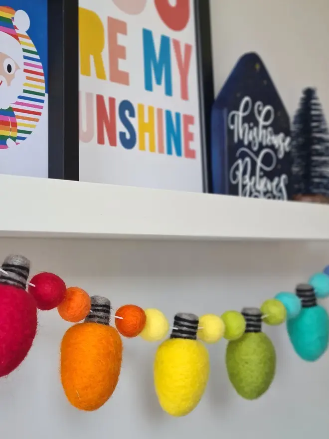 Felt Wool Rainbow Fairy Lights Garland