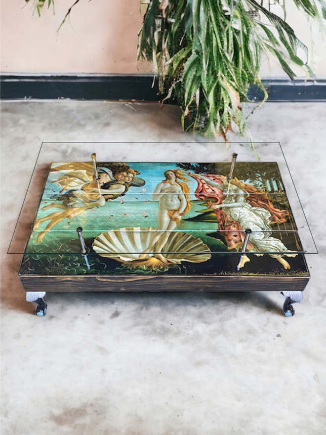 birth of venus coffee table with glass top