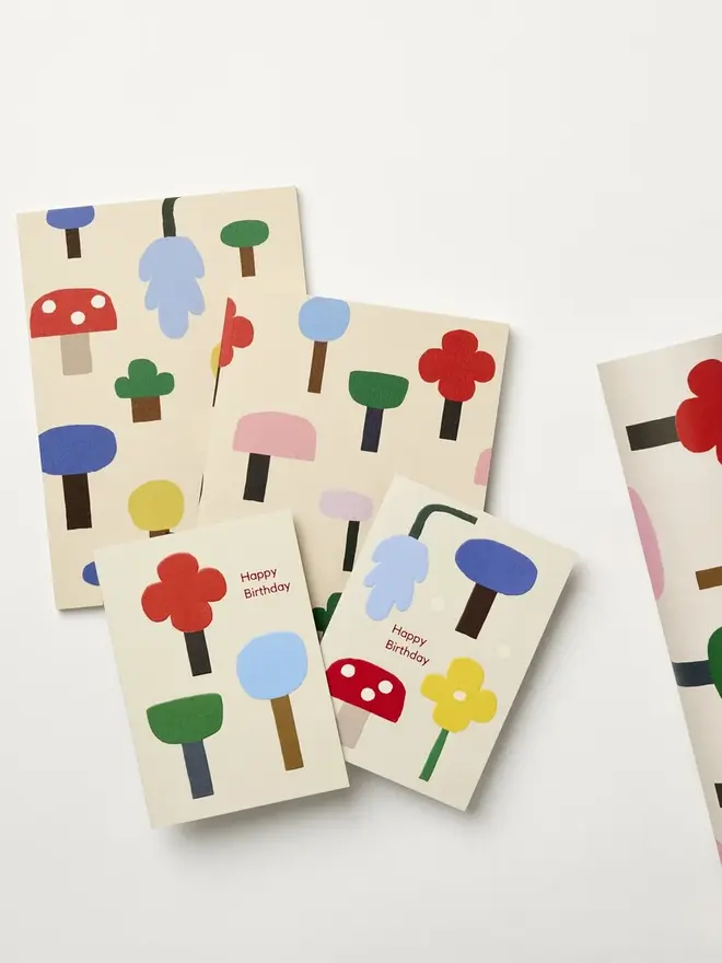The perfect collaboration with Ayesha Pearce has brought us this lovely sketchbook or notebook. Plain inside, the playful cover pattern featuring mushroons, leaves and trees will be popular with adults and children alike due to the simple palette on neutral beackground.