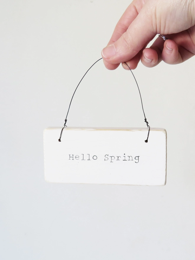 handpainted wooden hello spring sign