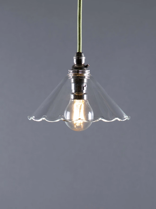 Clear Frilled Glass Pendant Light with Mini Globe Light Bulb