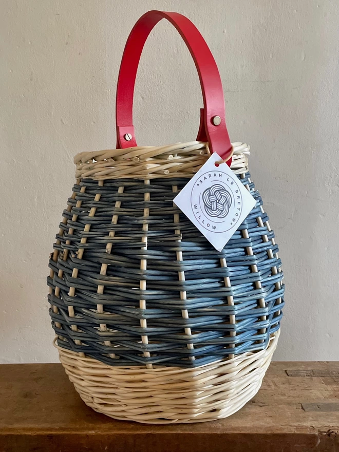 willow berry basket natural handbag oval round leather handle indigo blue red white brit britain craft