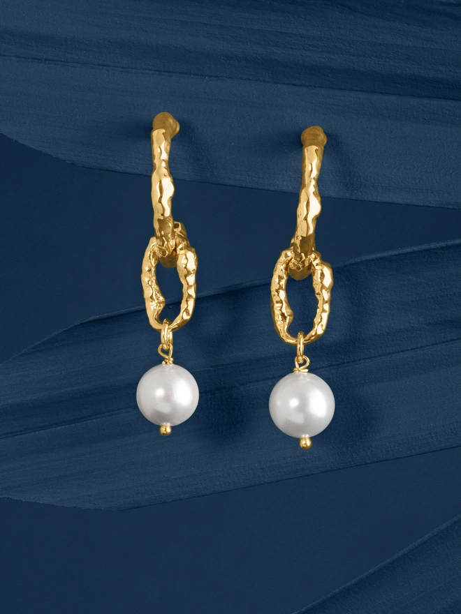 LOEL Molten Gold and Pearl Drop Earrings 
