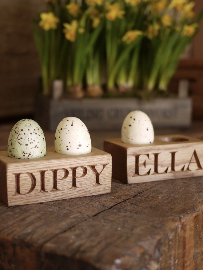 Personalised Oak Double Egg Holder