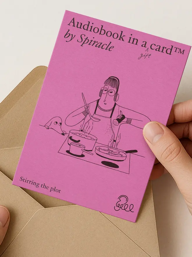 Stirring The Plot Choose Your Own Audiobook In A Card, in an envelope. 