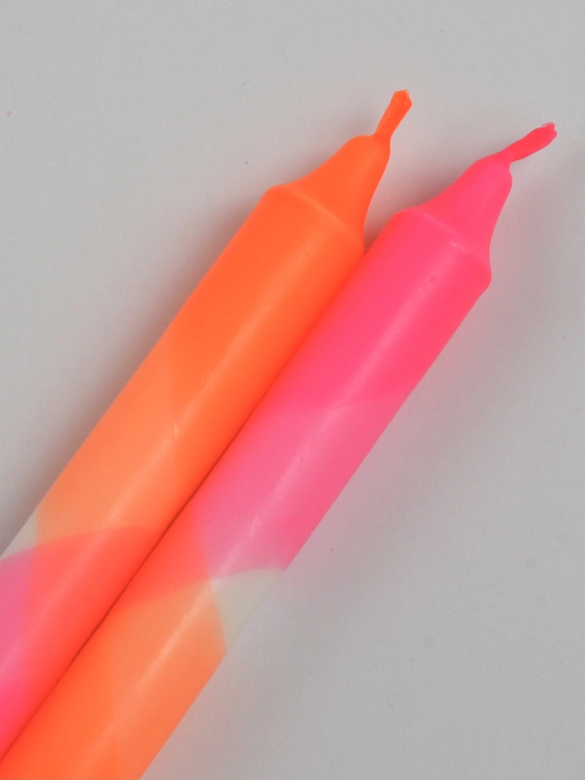 Neon Pink & Neon Orange Dip Dyed Dinner Candles (Set Of 2)