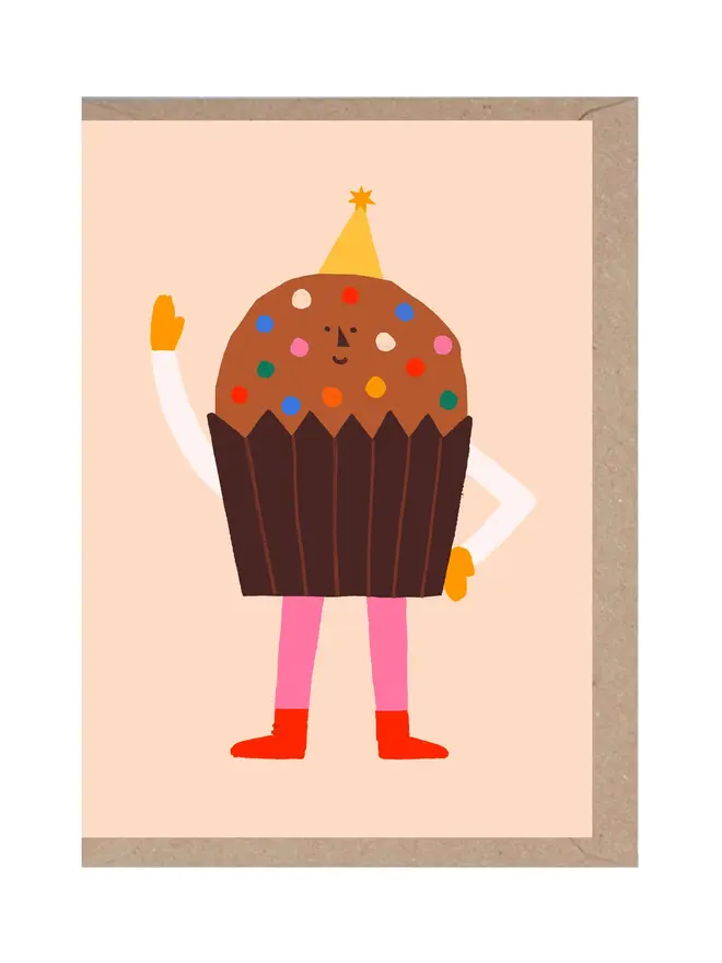 illustrated brown chocolate cupcake greeting card