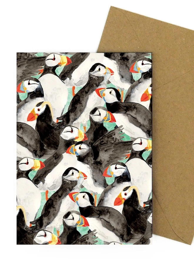 Improbability of Puffins Greetings Card