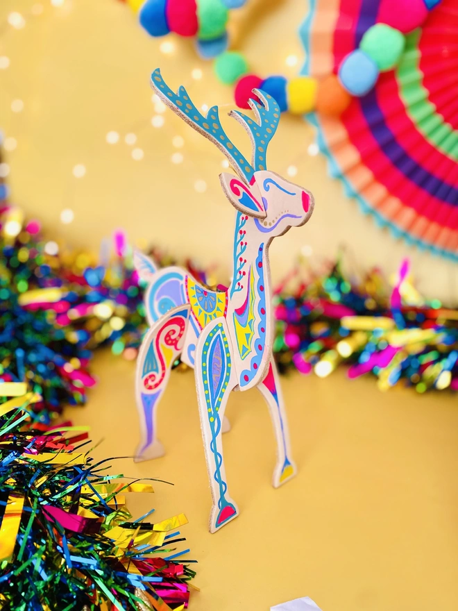 Colourful decorated leather christmas reindeer