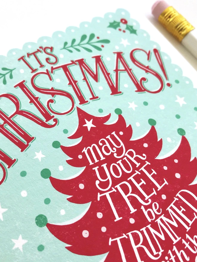 illustrated red christmas tree card