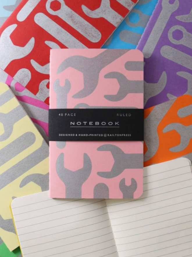 Lined Spanner Pocket Notebook. A notebook in pastel pink