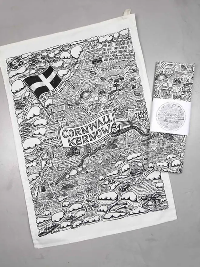 Cornwall Print Tea Towel Both
