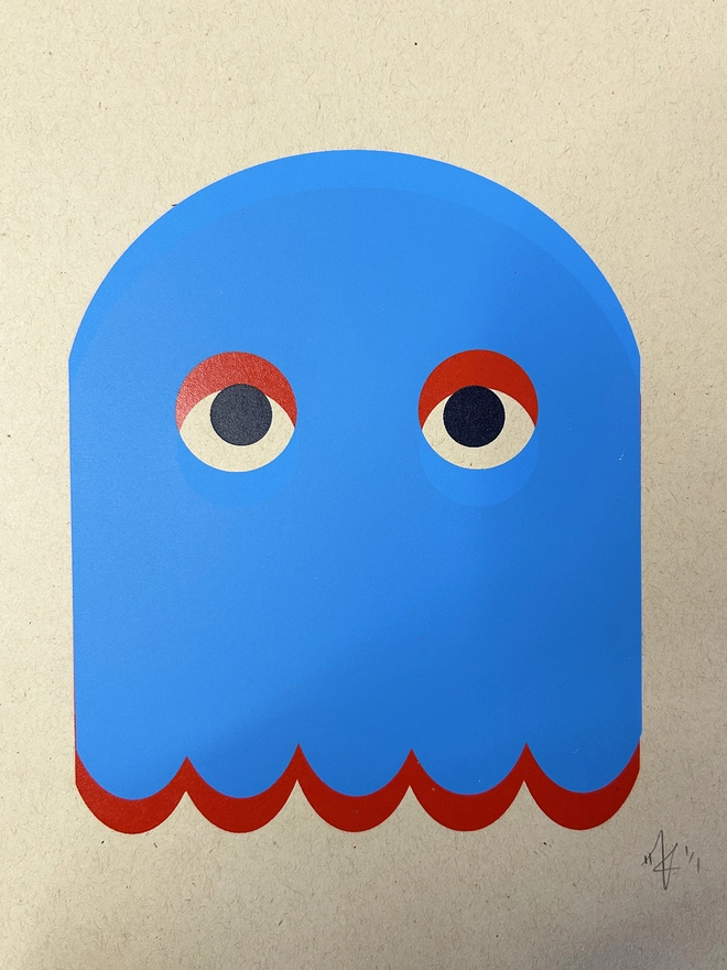 Screen Print, Blue Ghost with Red Scallops