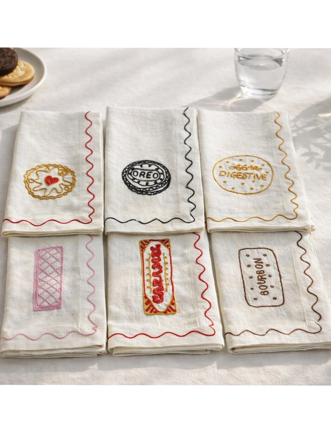 embroidered linen napkins with embroidered biscuits