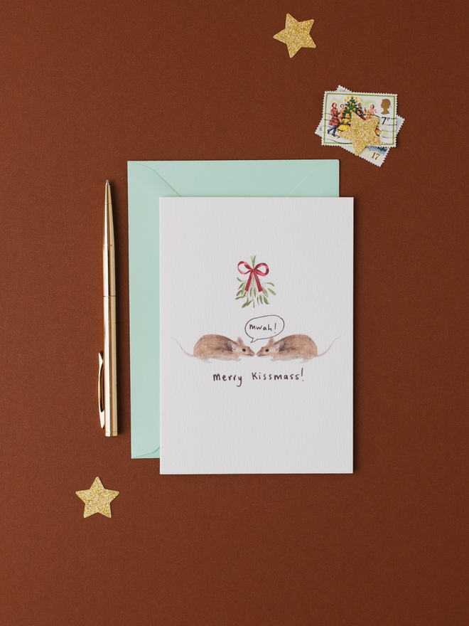 kissing mice christmas card