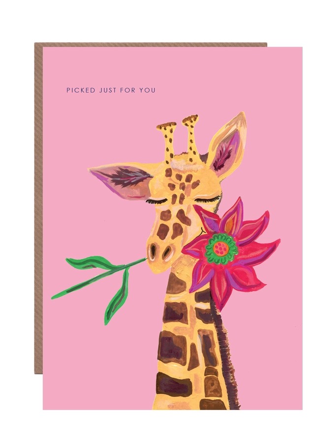 giraffe with flower card