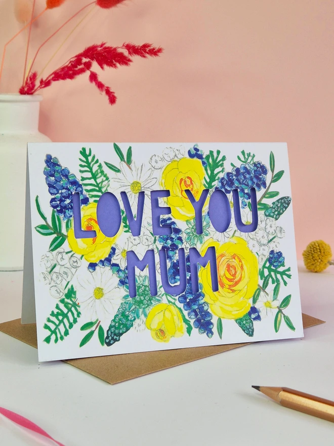 Love you Mum Card with Dark lilac liner 