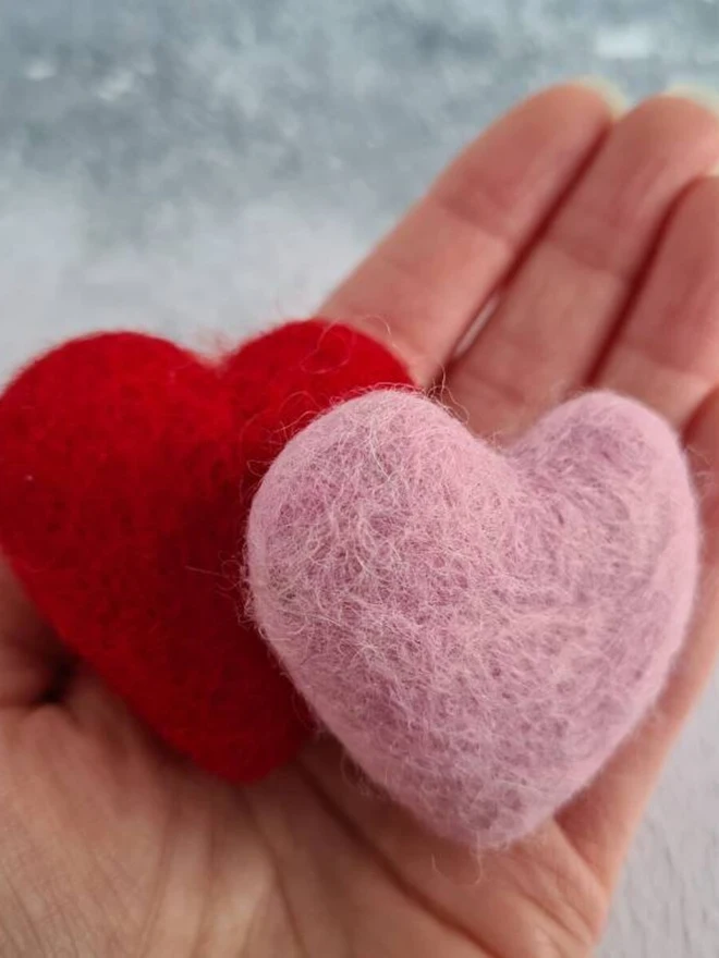 Valentine Heart Garland Pink and Red Felt Wool Hearts