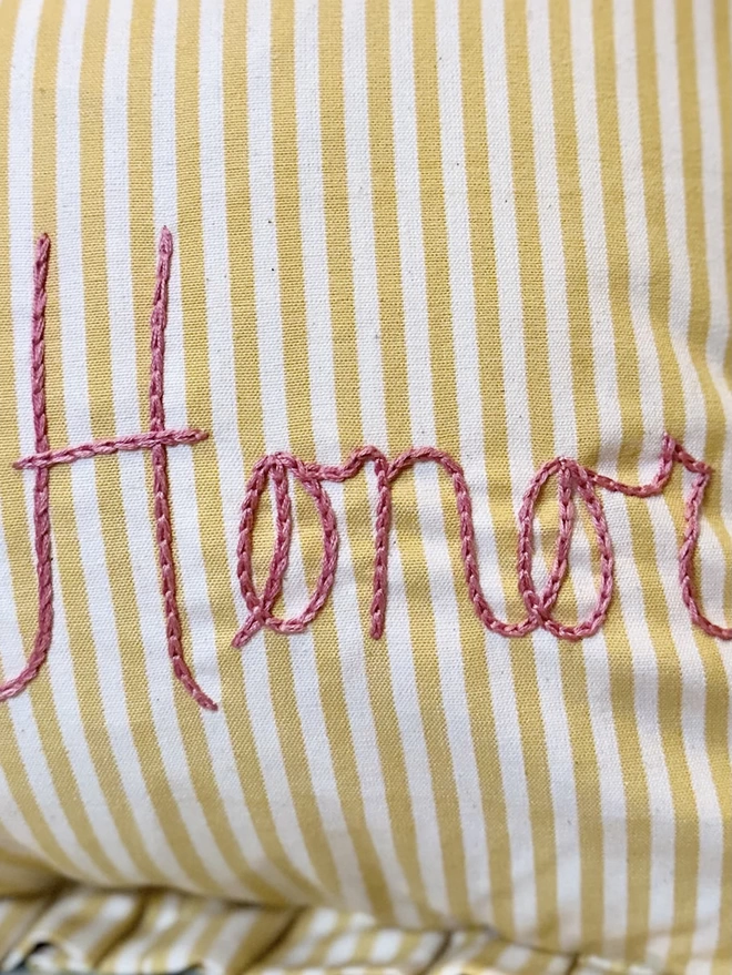 Personalised Yellow Candy Stripe Cushion With Frill