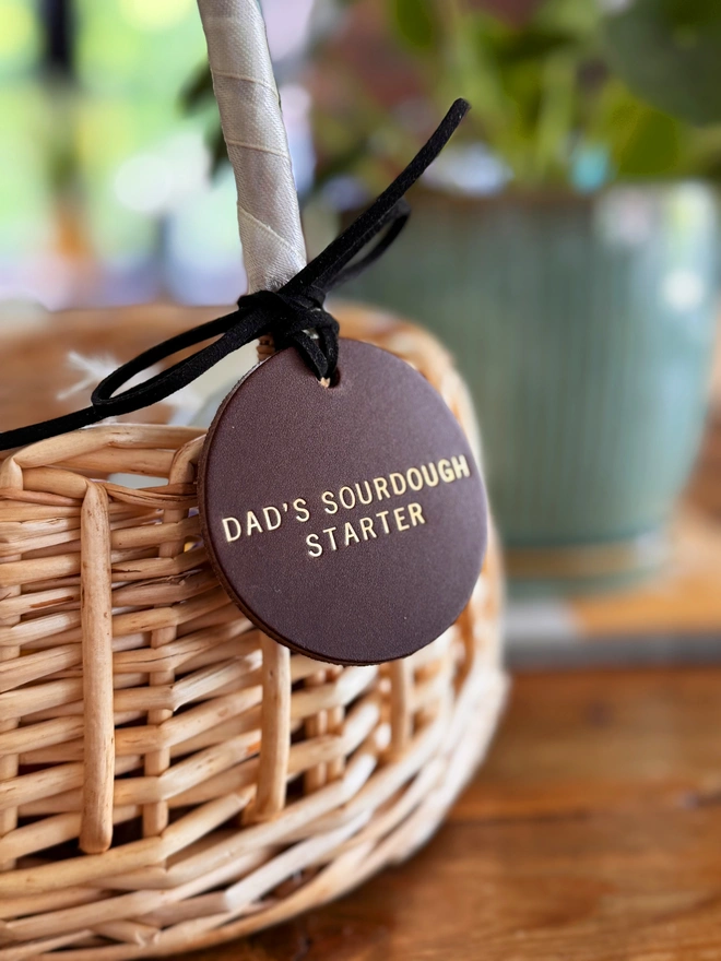 leather brown circle label