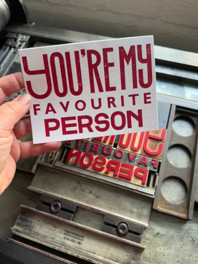 You're my favourite person - red letterpress greeting card