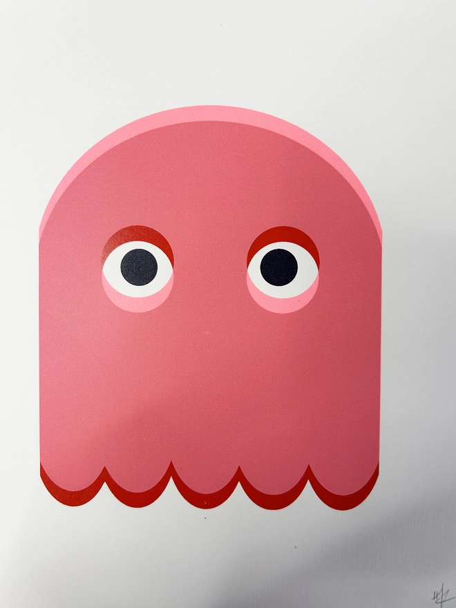 Screen Print of Red and Pink Ghost