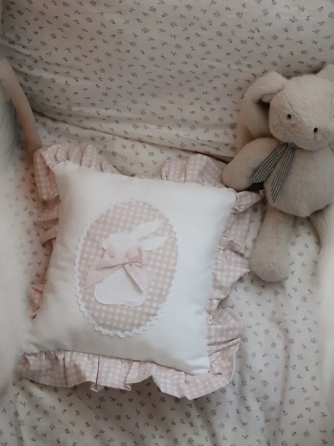 Bunny Nursery Pillow, Rabbit accent bedding, Soft bunny cushion, Girl's Room Decor, Cute Bunny Gift, Animal baby pillow,