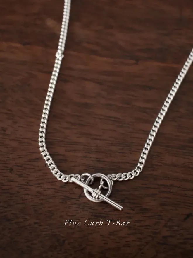 Fine Curb T-Bar Necklace ~ Sterling Silver