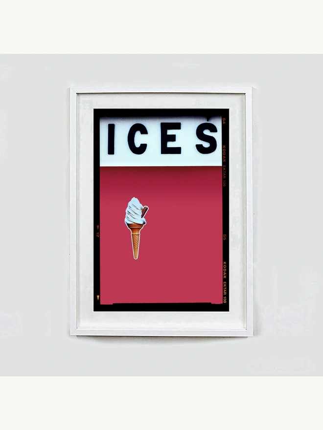 Richard Heeps Ices red colour typography photography pop art print framed in white