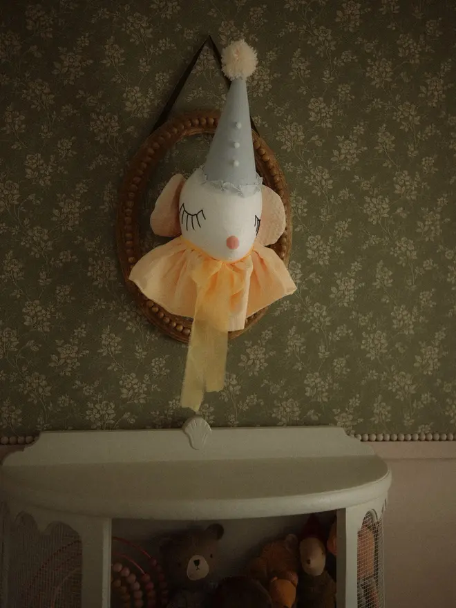 Circus Mouse Head Trophy, Mice Wall Mount, Nursery Plush Head