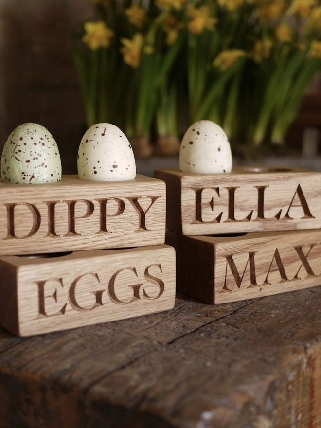 Personalised Oak Double Egg Holder