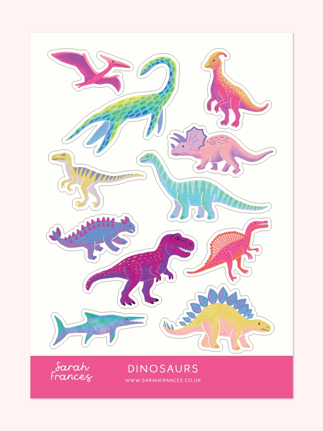 Illustrated dinosaur sticker sheet