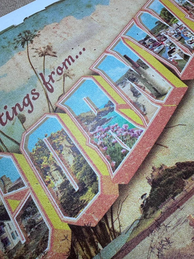 greetings from cornwall retro themed screenprint postcard