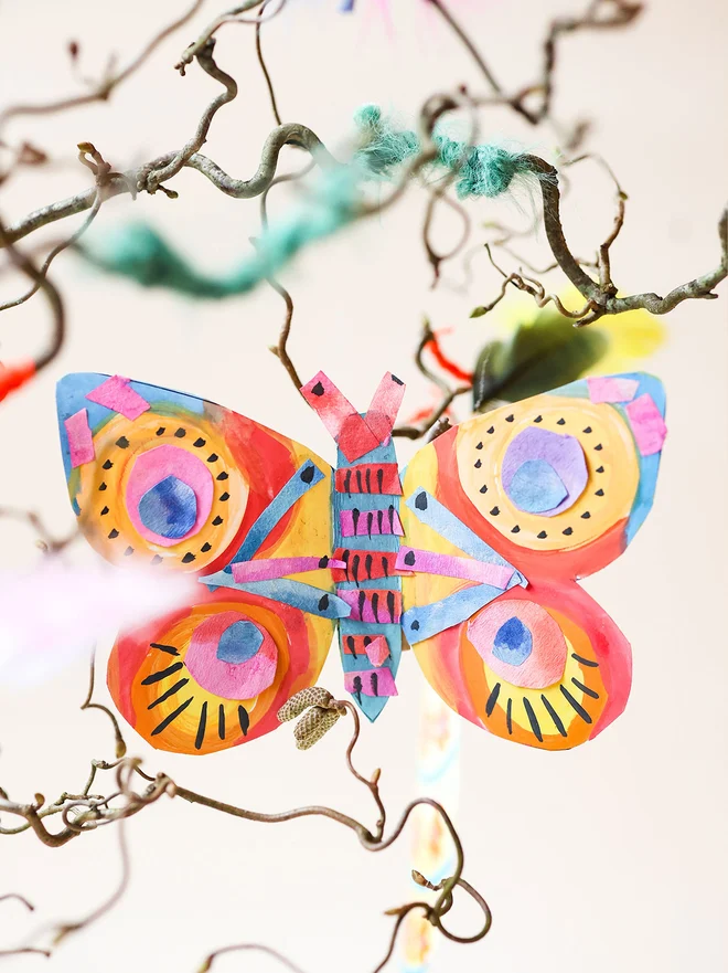 A Spring Tree Mini Art Box butterfly painted decoration with clip