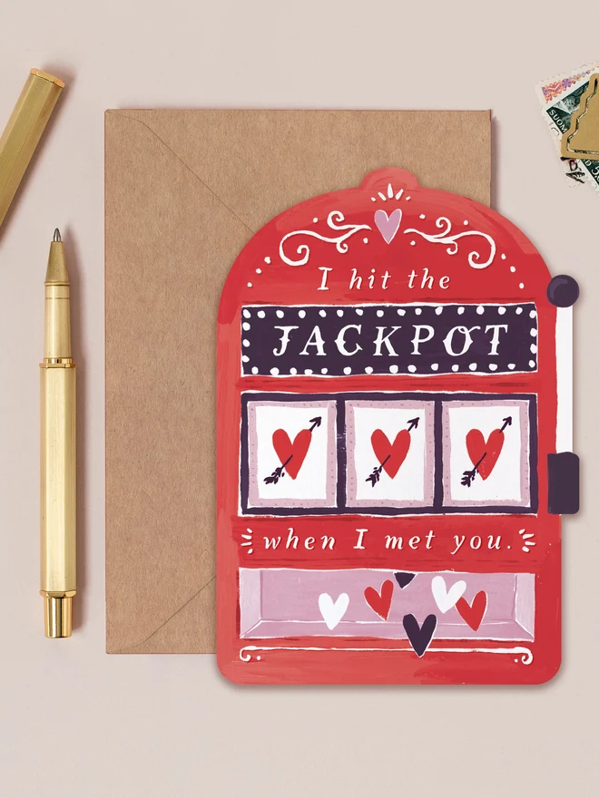 Jackpot Love Card by Sister Paper Co with a kraft envelope