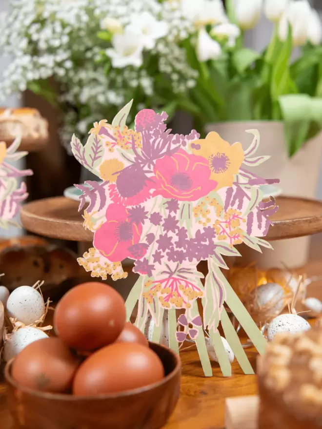 Pink garland bouquet in Easter display
