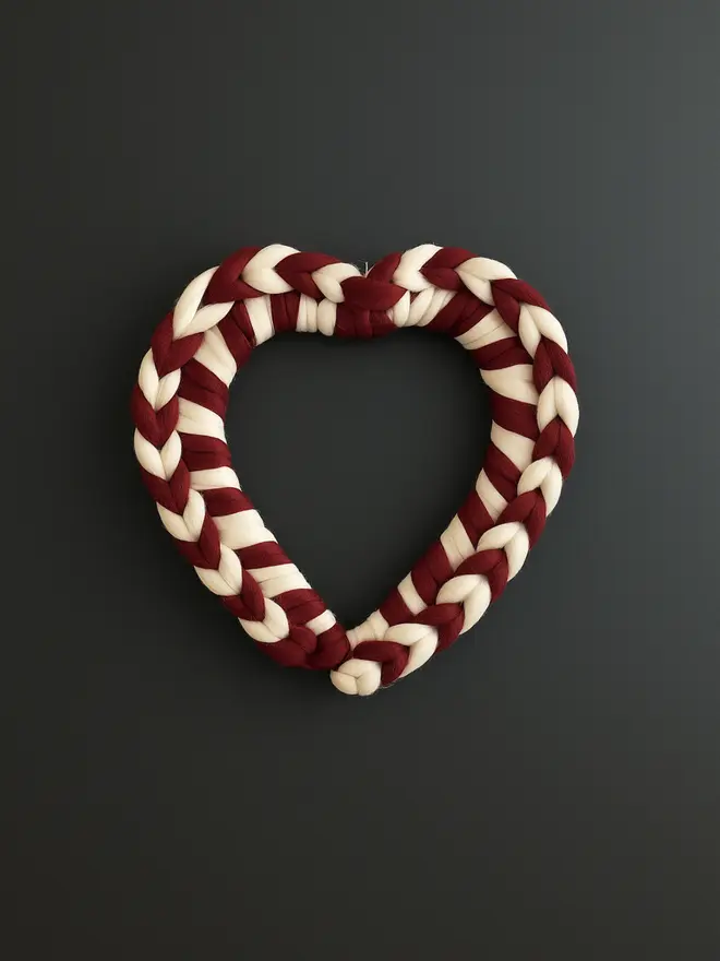 Chunky Knitted Wool Heart Candy Cane Wreath
