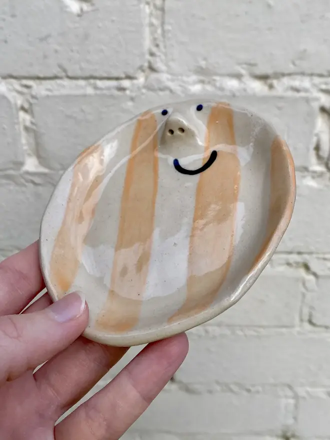 orange stripe handmade ceramic trinket dish