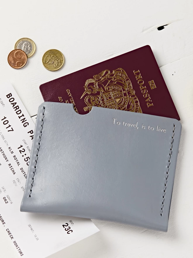 Grey leather passport holder